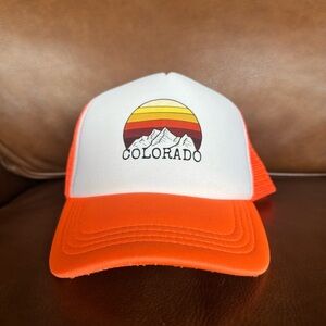 Colorado Sunrise Trucker Hat - White Front with Bright Orange Mesh